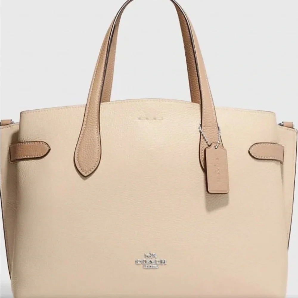 NWT Coach Hanna Carryall Pebble Leather Beige Leather Tote Bag